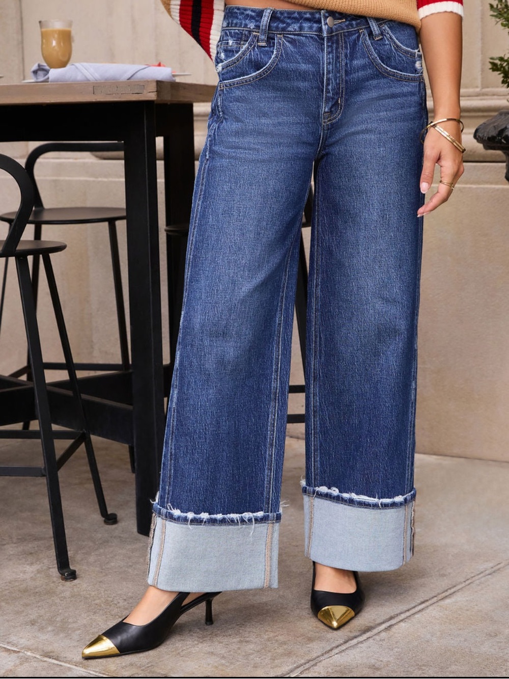 Vici Stylist Stretch High Rise Wide Leg Cuffed Jeans